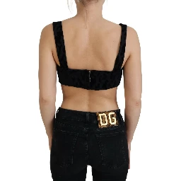 Black Leopard Cropped Bustier Corset Bra Top