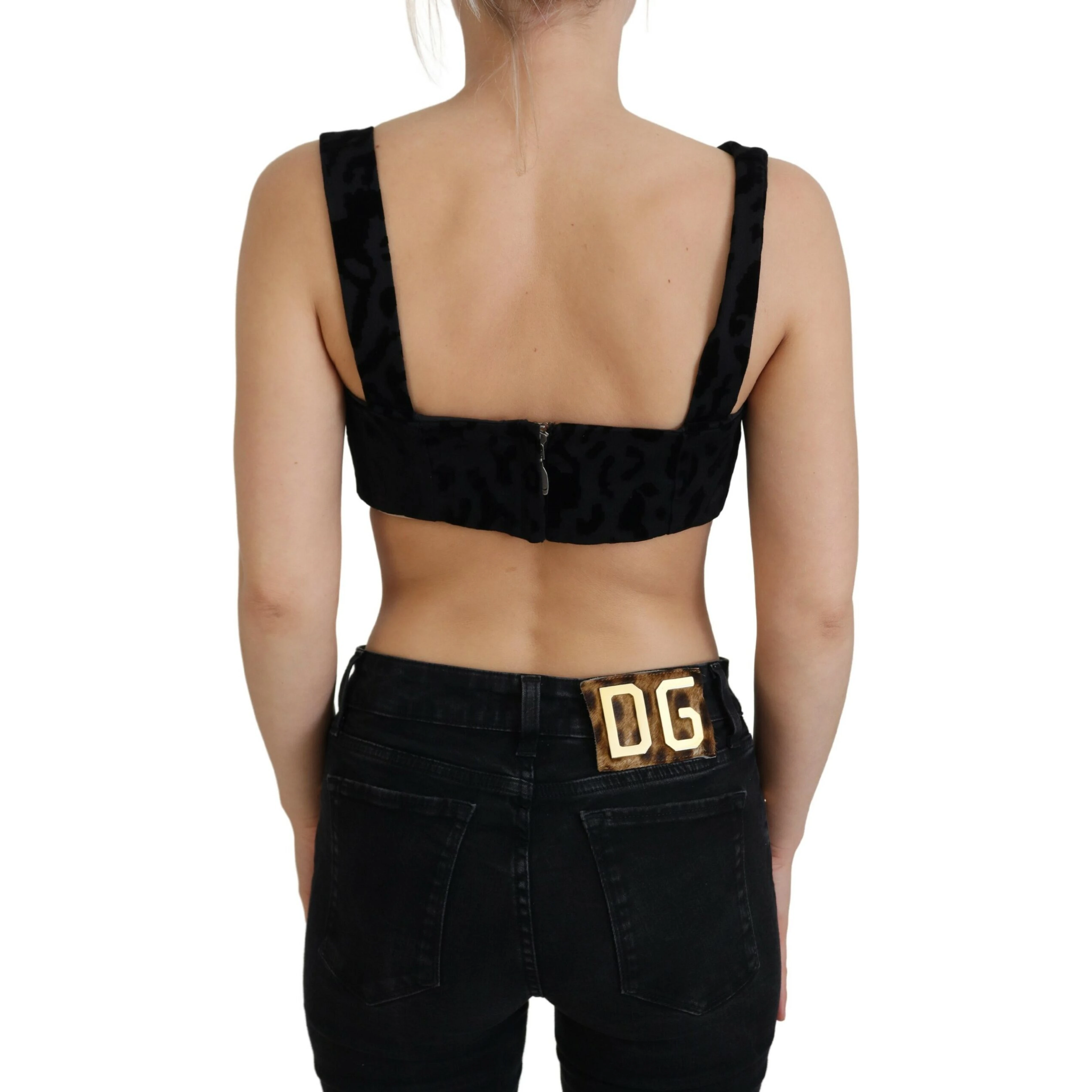 Black Leopard Cropped Bustier Corset Bra Top