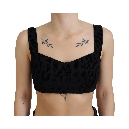 Black Leopard Cropped Bustier Corset Bra Top