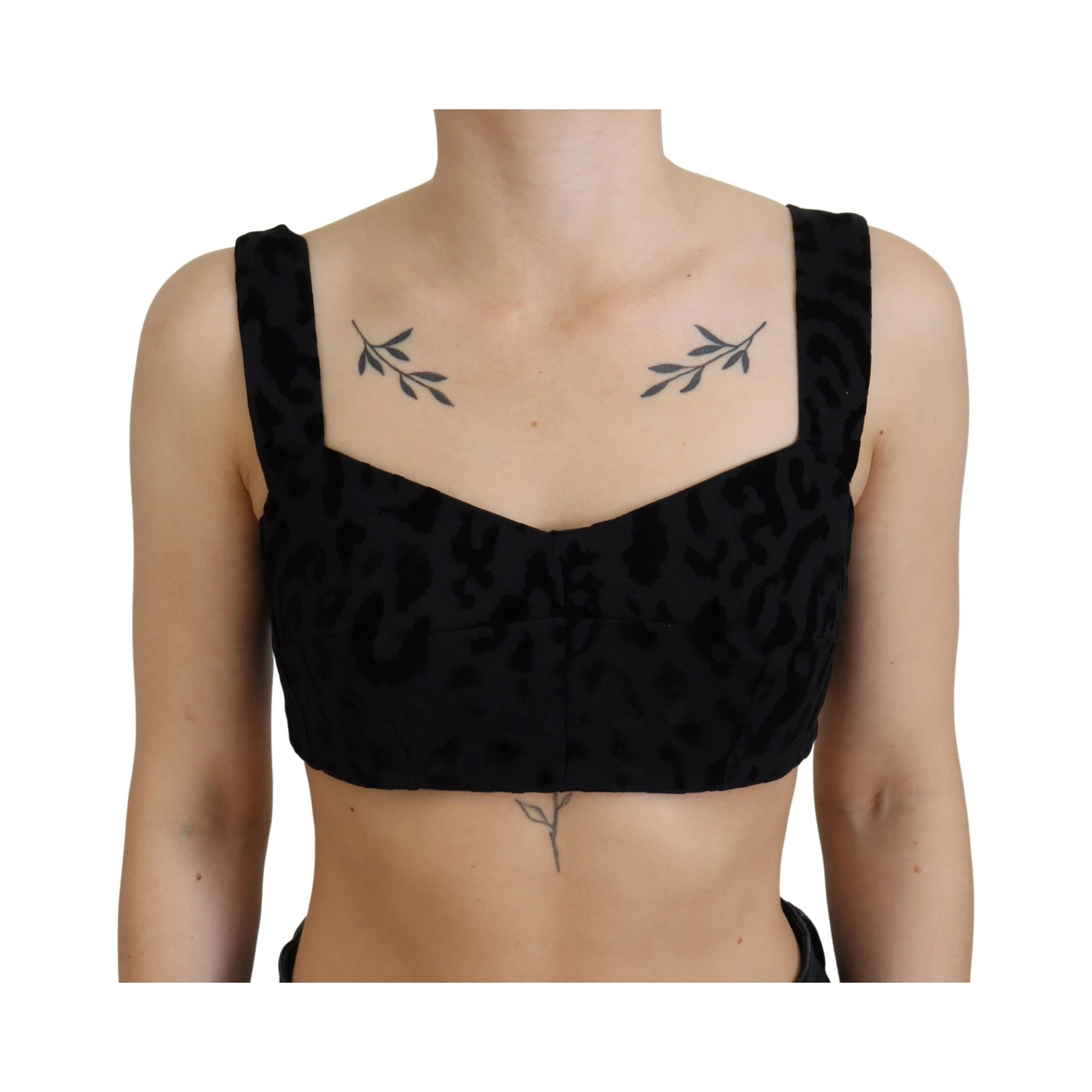 Black Leopard Cropped Bustier Corset Bra Top