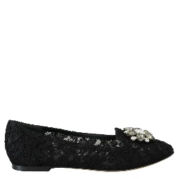 Black Taormina Lace Crystals Flats Shoes