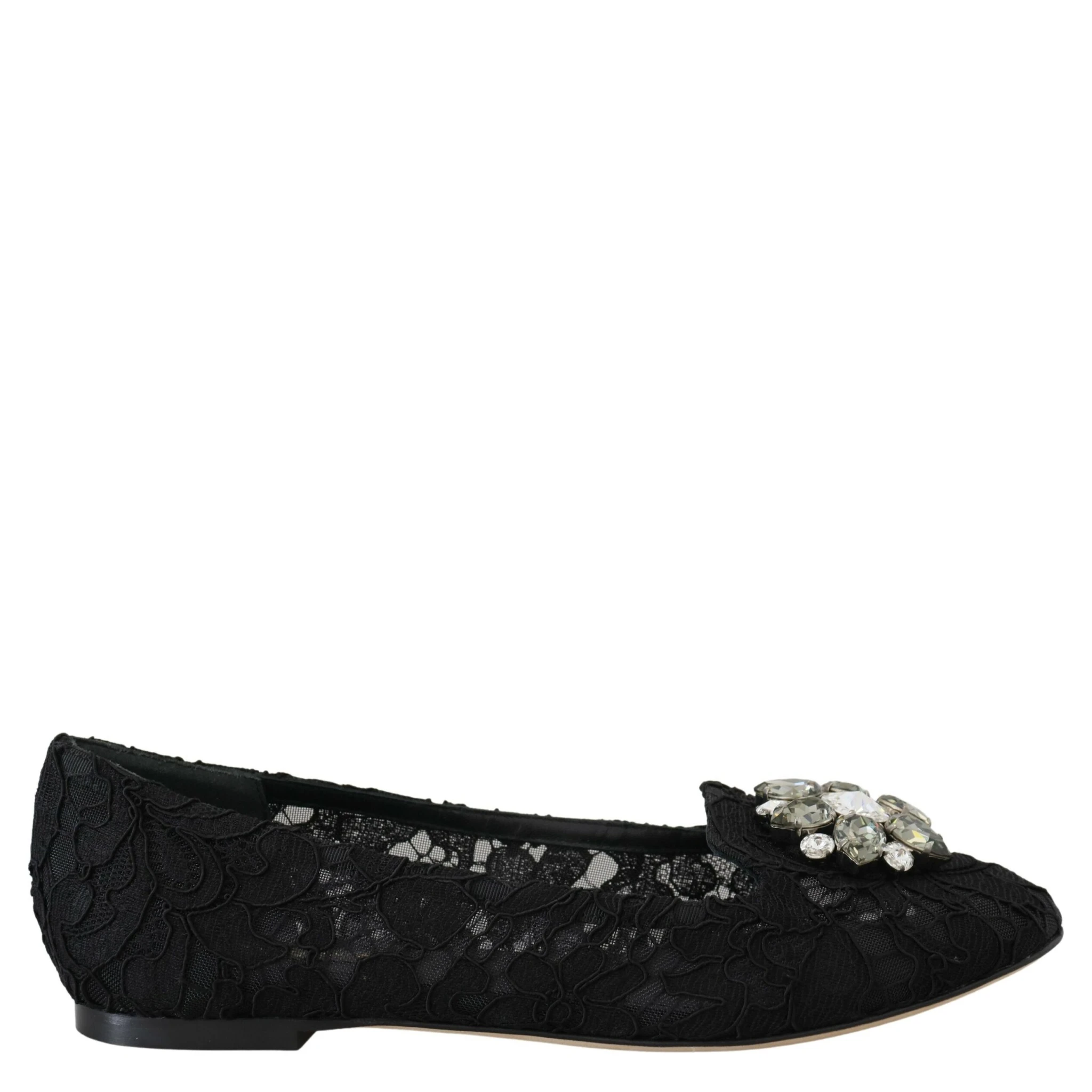 Black Taormina Lace Crystals Flats Shoes