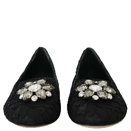 Black Taormina Lace Crystals Flats Shoes
