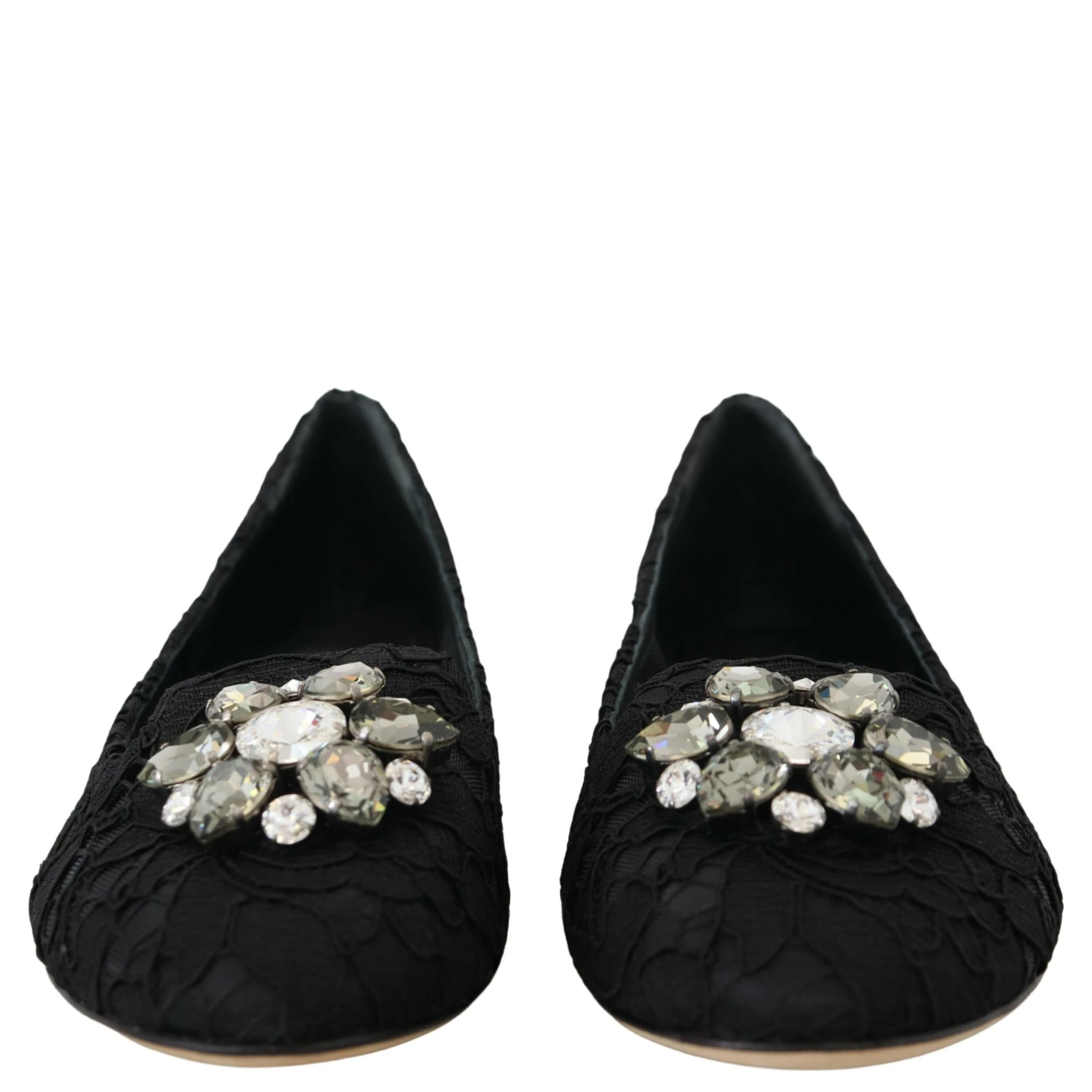 Black Taormina Lace Crystals Flats Shoes
