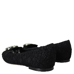 Black Taormina Lace Crystals Flats Shoes