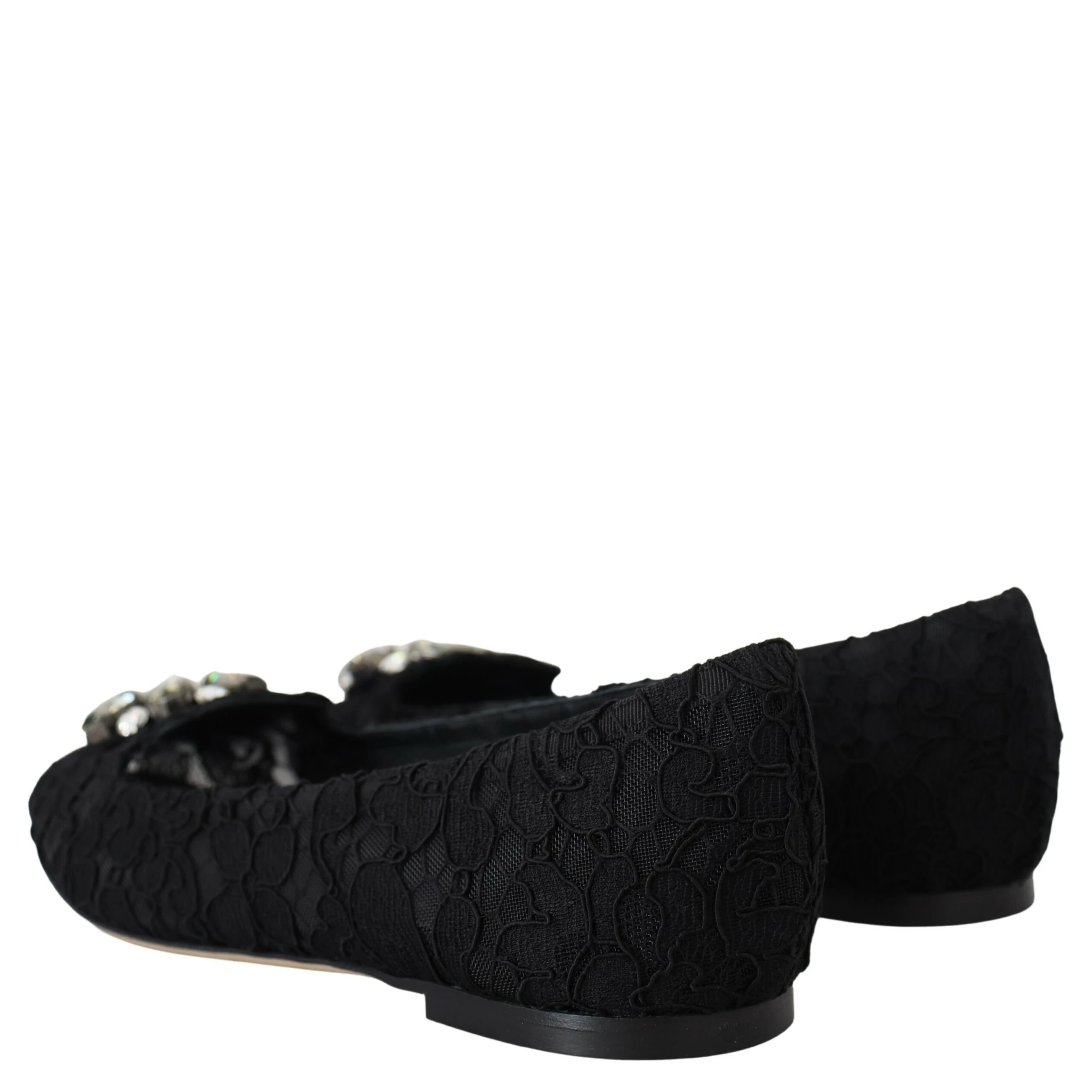Black Taormina Lace Crystals Flats Shoes
