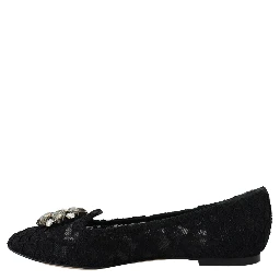 Black Taormina Lace Crystals Flats Shoes