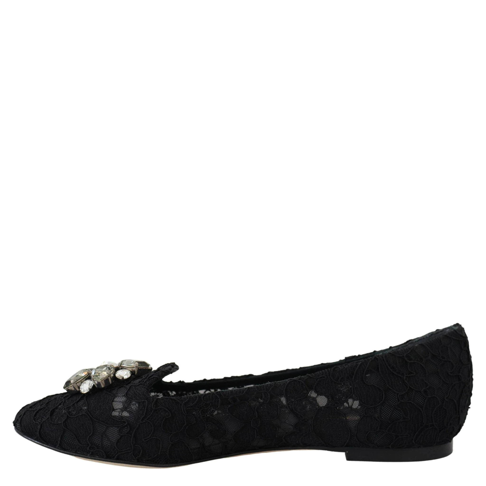 Black Taormina Lace Crystals Flats Shoes