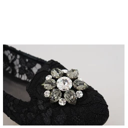 Black Taormina Lace Crystals Flats Shoes