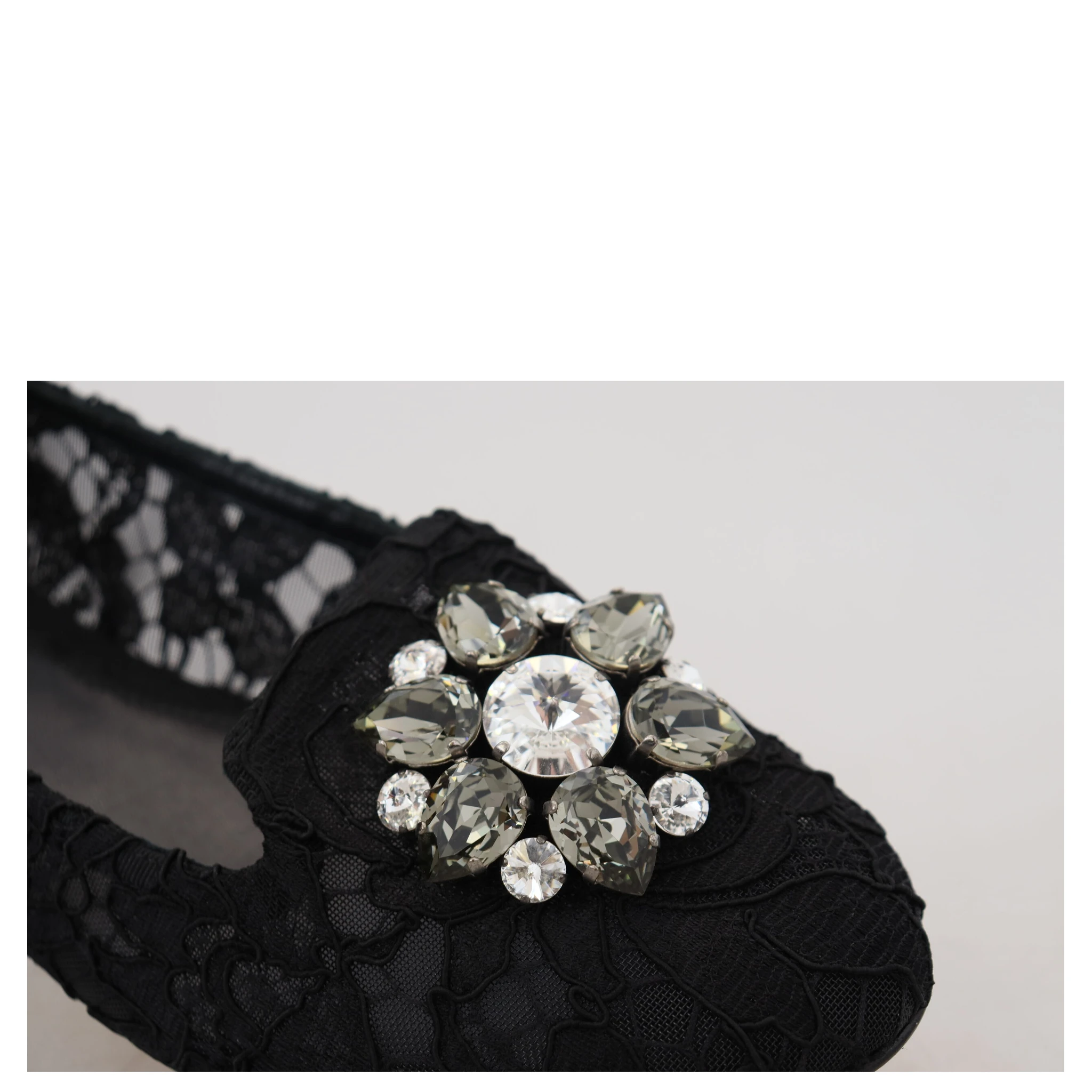 Black Taormina Lace Crystals Flats Shoes