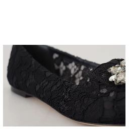 Black Taormina Lace Crystals Flats Shoes