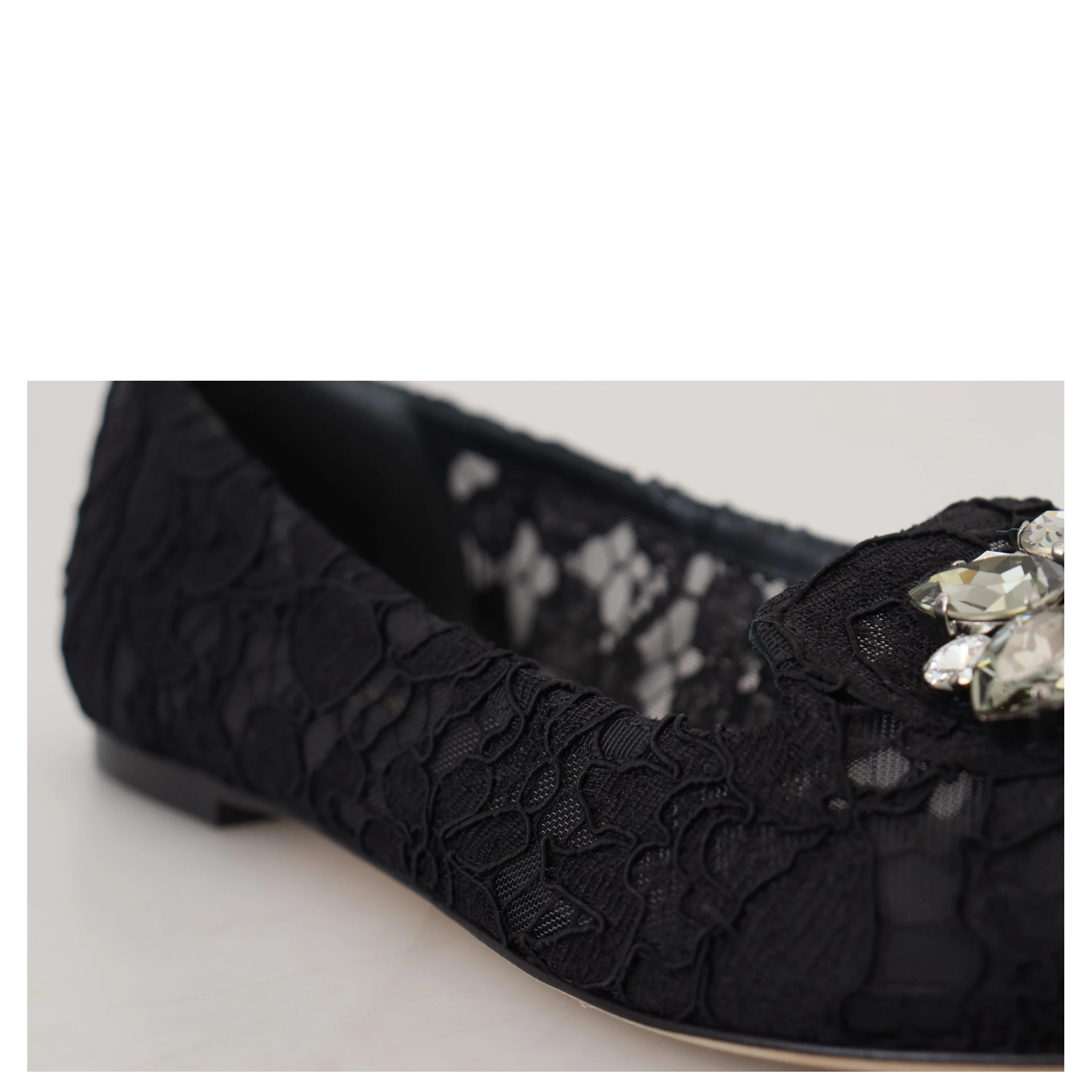 Black Taormina Lace Crystals Flats Shoes