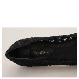 Black Taormina Lace Crystals Flats Shoes