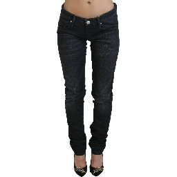 Black Washed Low Waist Slim Fit Cotton Denim Jeans