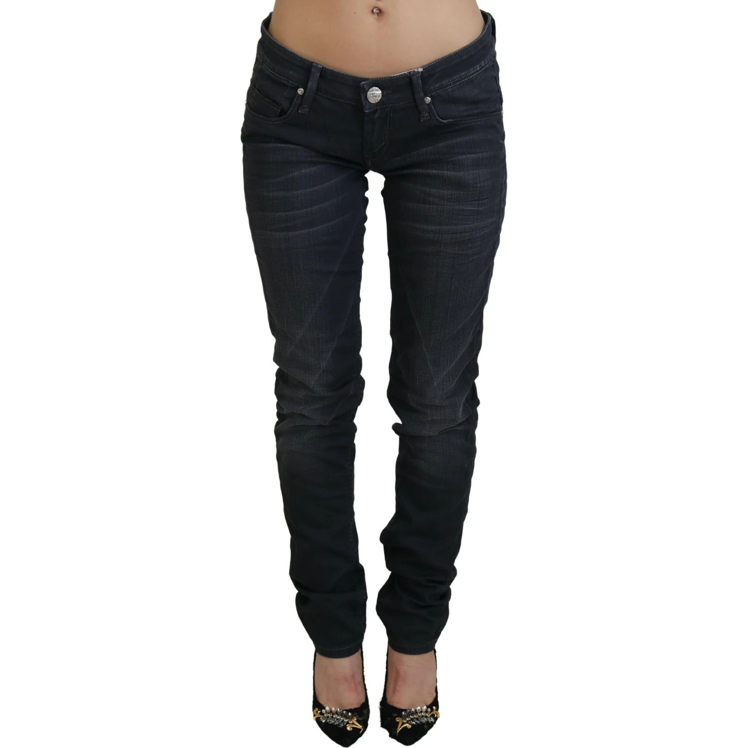 Black Washed Low Waist Slim Fit Cotton Denim Jeans