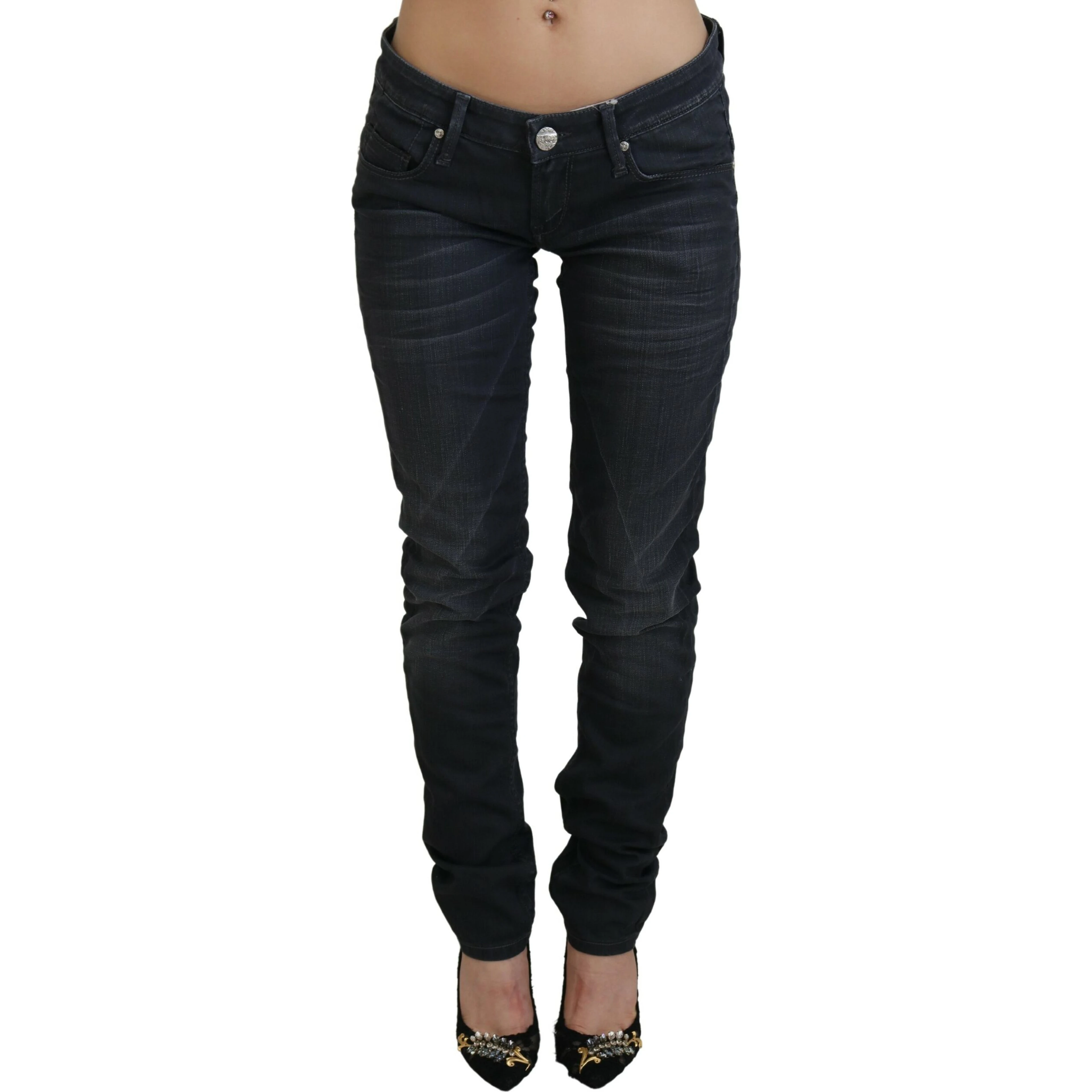 Black Washed Low Waist Slim Fit Cotton Denim Jeans