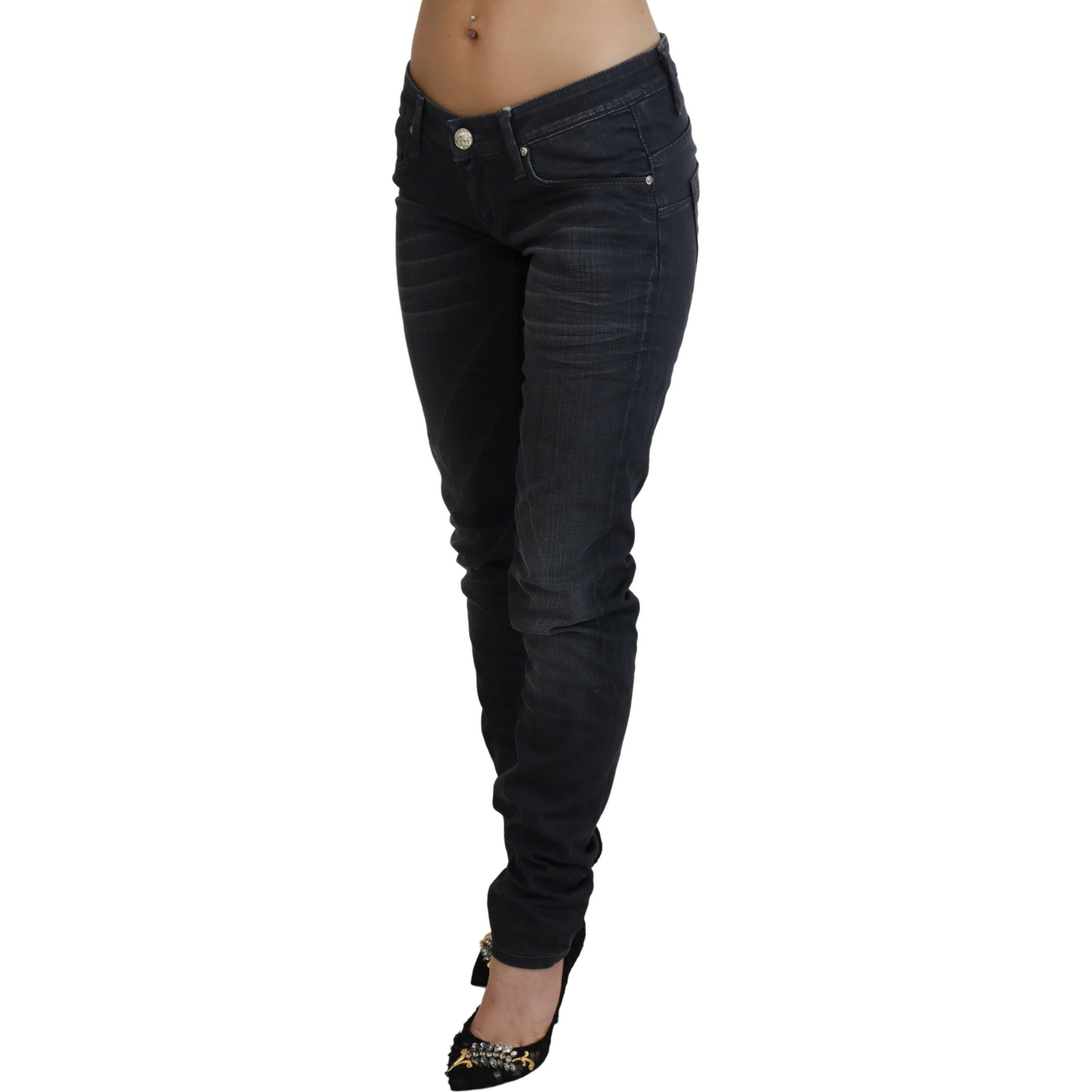 Black Washed Low Waist Slim Fit Cotton Denim Jeans