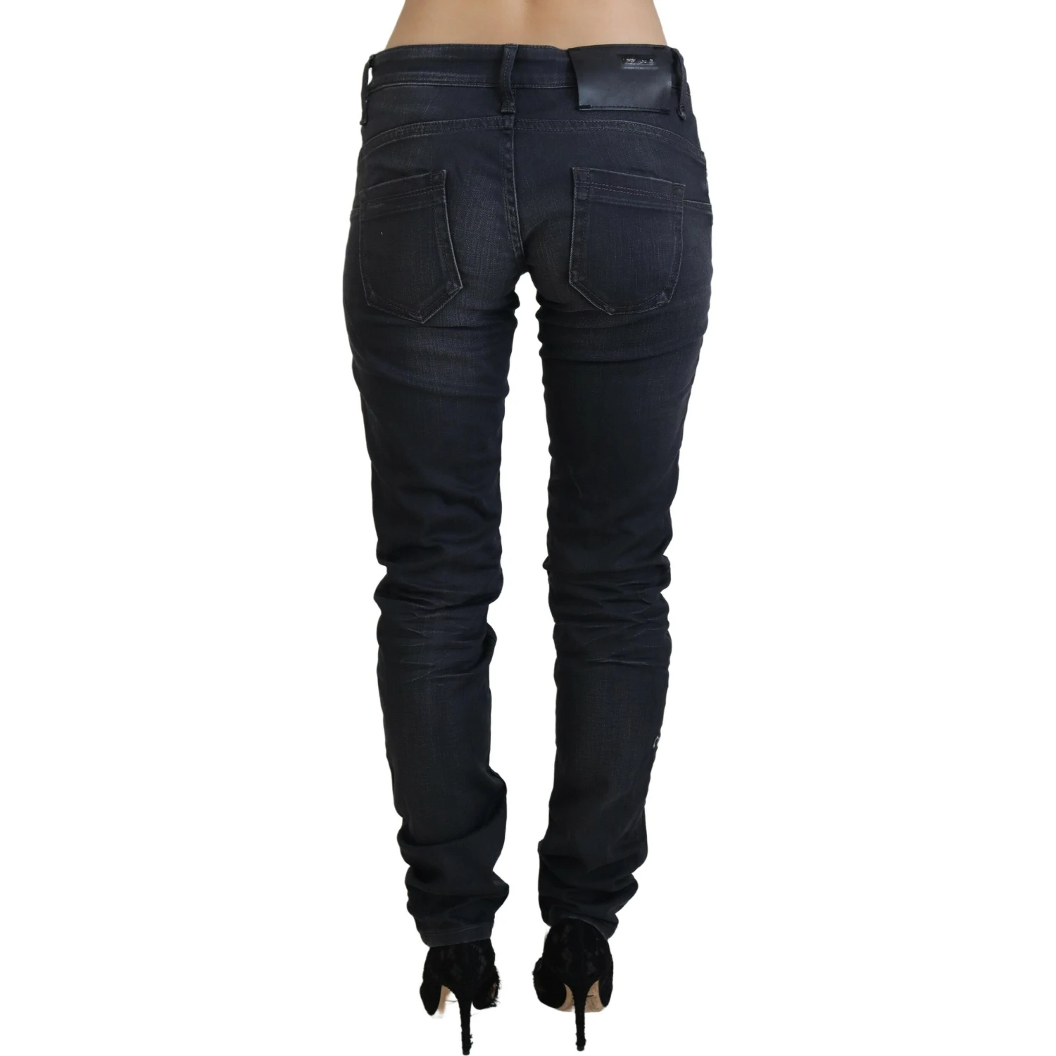 Black Washed Low Waist Slim Fit Cotton Denim Jeans