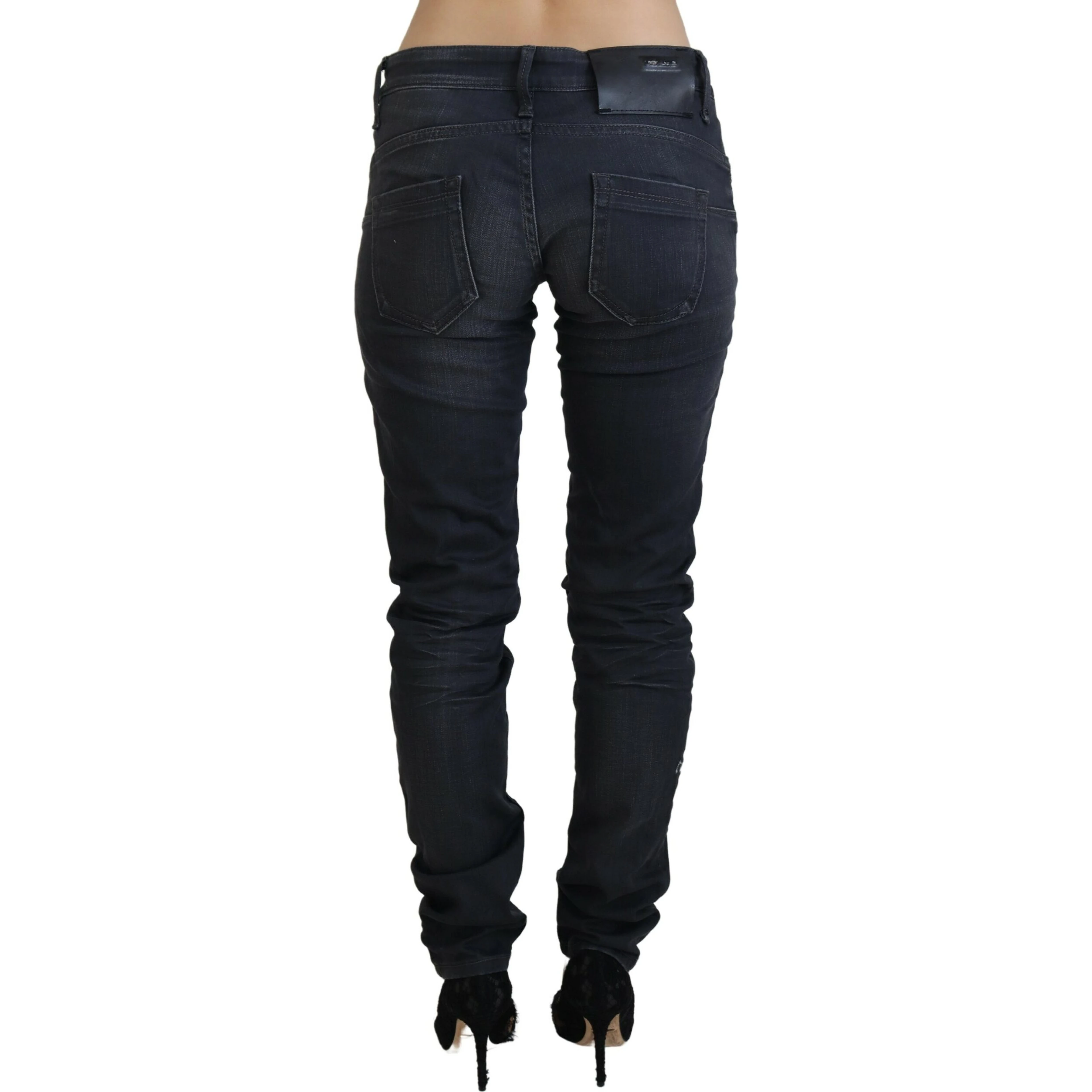 Black Washed Low Waist Slim Fit Cotton Denim Jeans