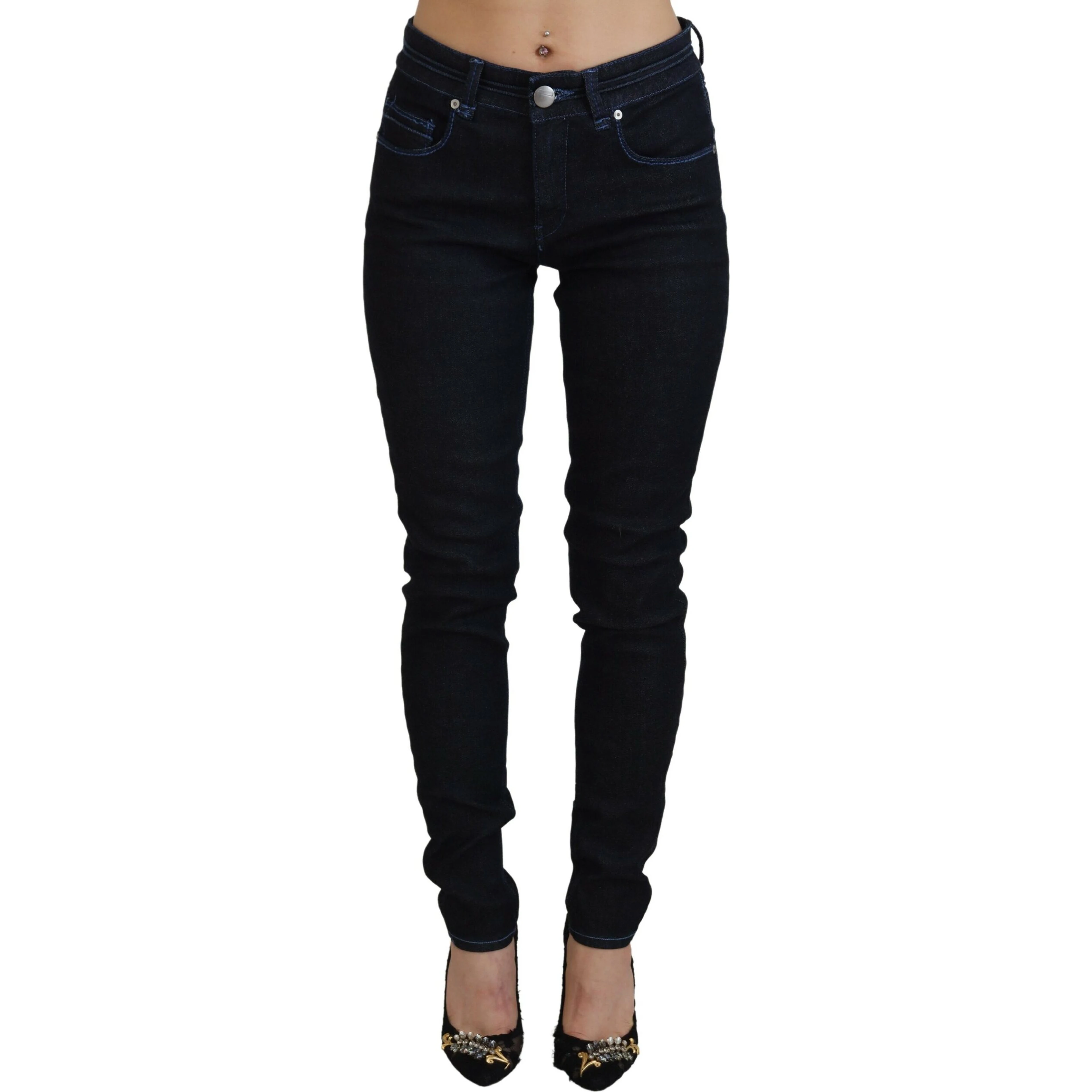 Dark Blue Low Waist Slim Fit Women Denim Jeans