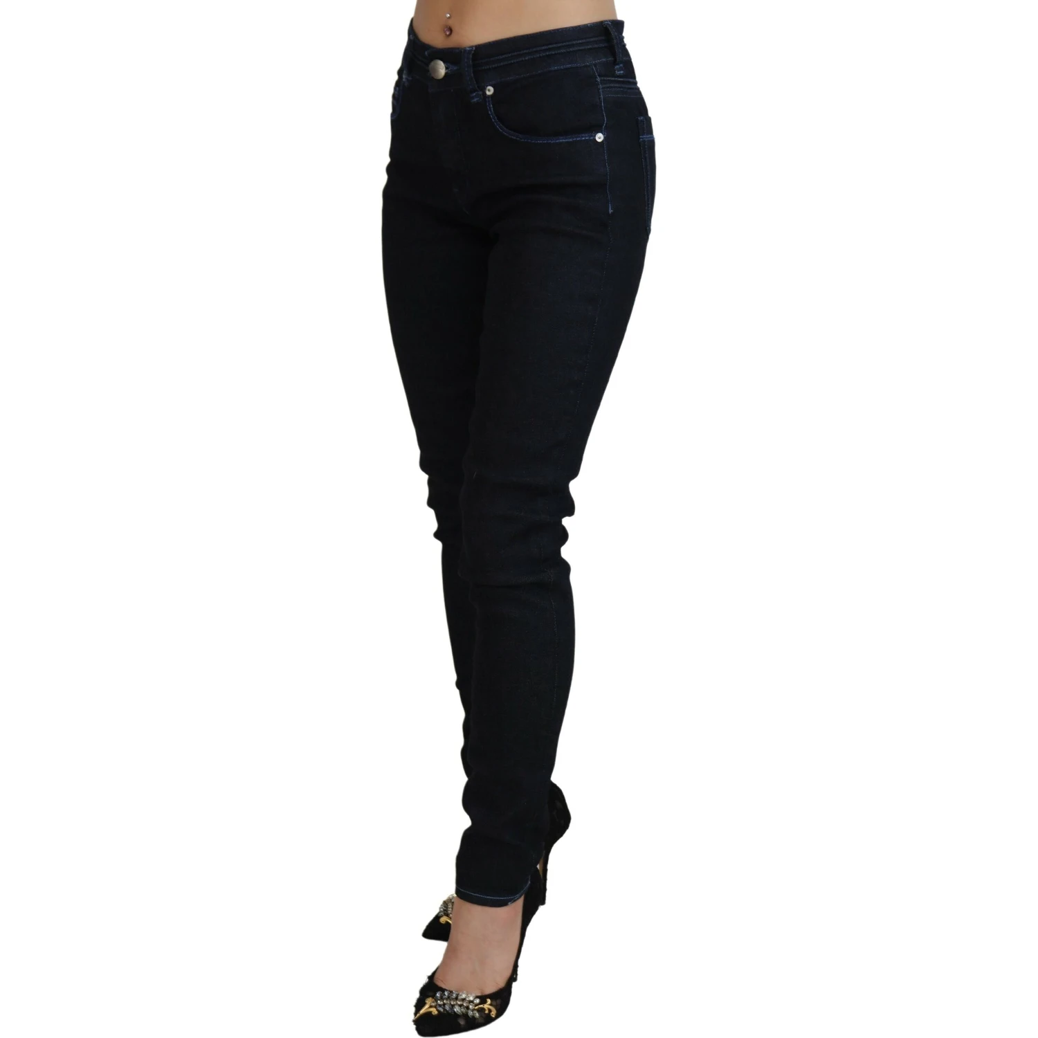 Dark Blue Low Waist Slim Fit Women Denim Jeans