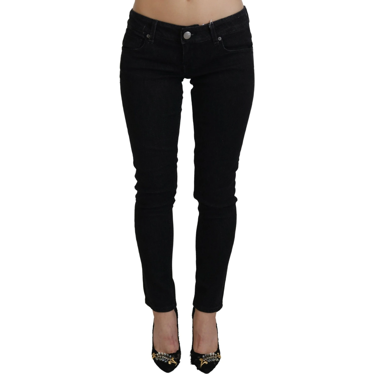 Black Low Waist Slim Fit Cotton Denim Jeans