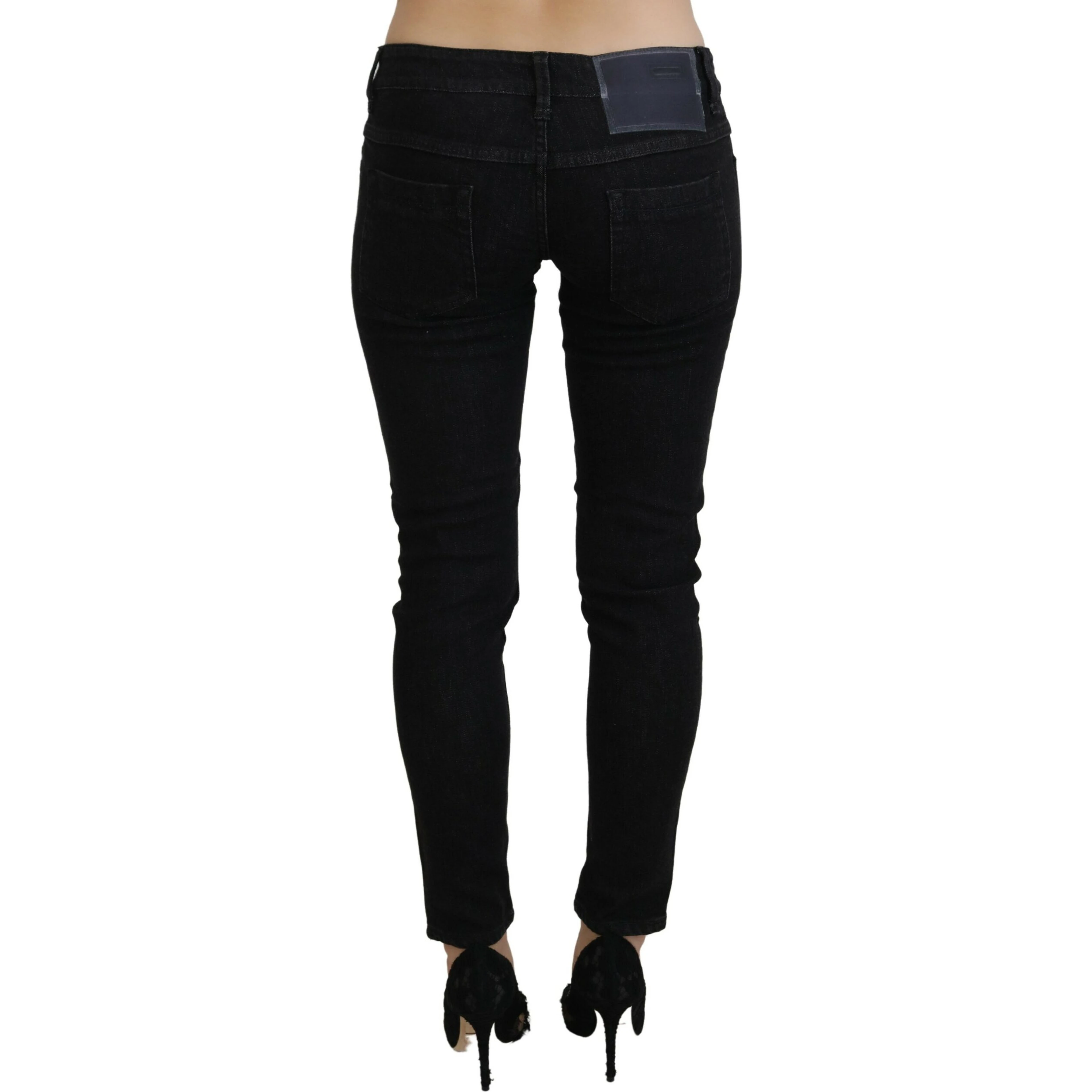 Black Low Waist Slim Fit Cotton Denim Jeans