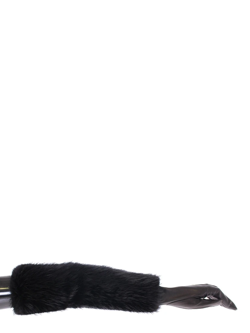 Black Beaver Fur Lambskin Leather Elbow Gloves