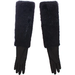 Black Beaver Fur Lambskin Leather Elbow Gloves