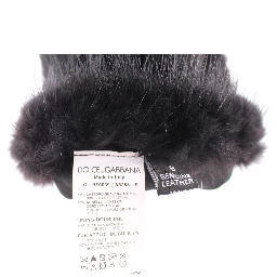 Black Beaver Fur Lambskin Leather Elbow Gloves