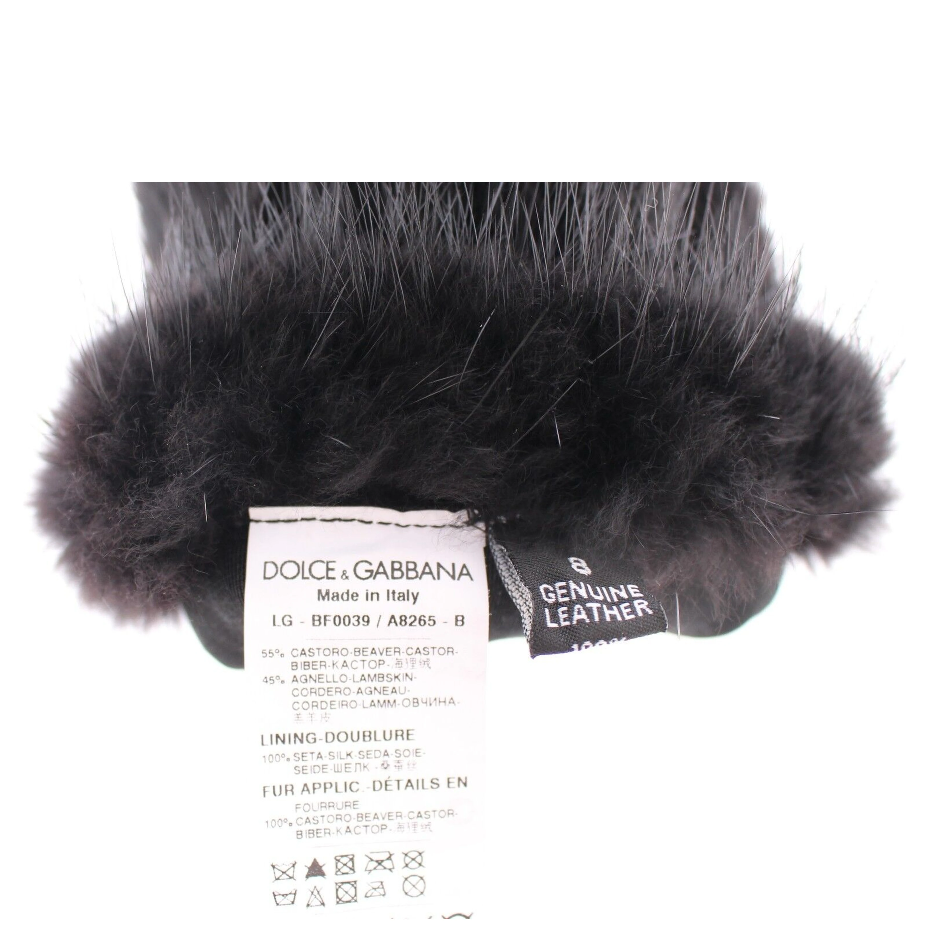 Black Beaver Fur Lambskin Leather Elbow Gloves