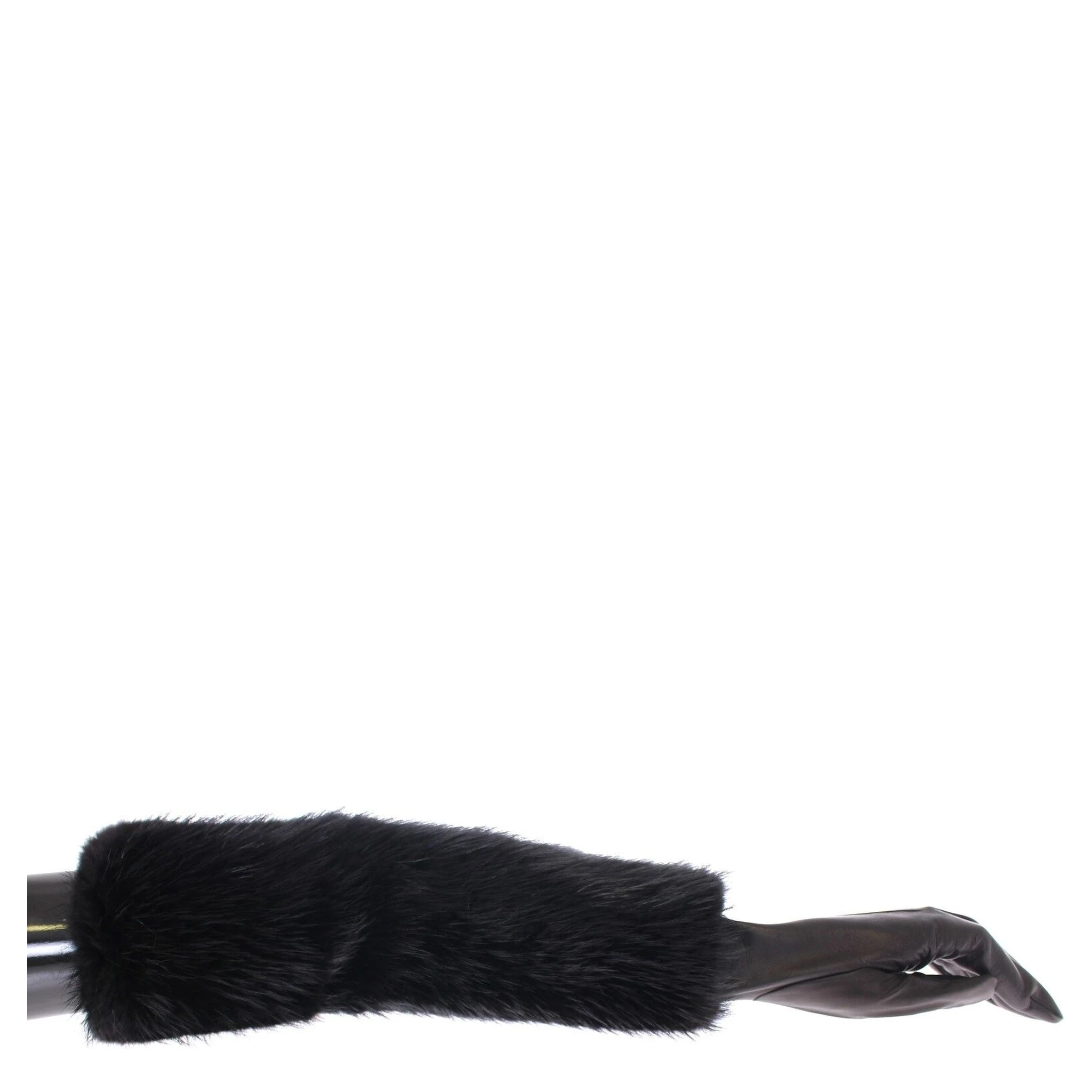 Black Beaver Fur Lambskin Leather Elbow Gloves