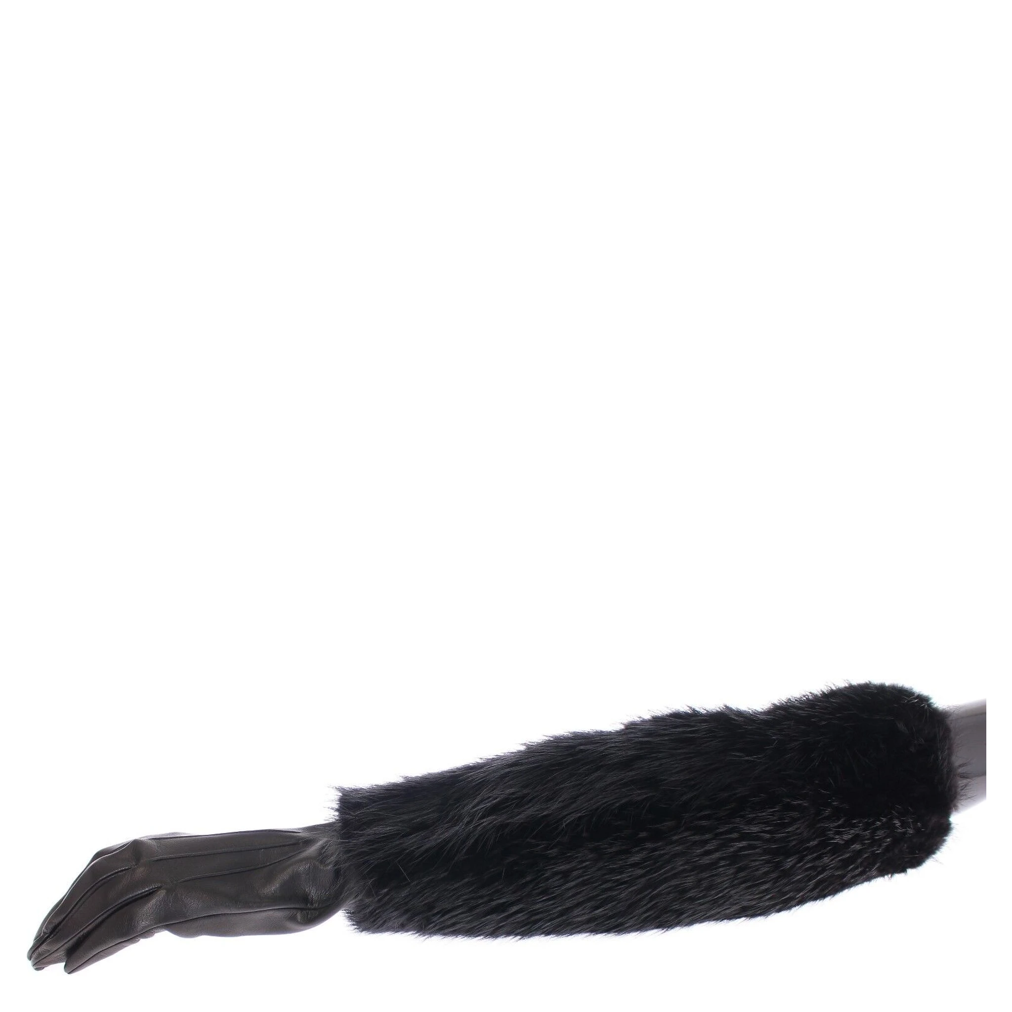 Black Beaver Fur Lambskin Leather Elbow Gloves