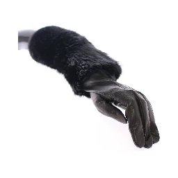 Black Beaver Fur Lambskin Leather Elbow Gloves