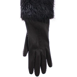 Black Beaver Fur Lambskin Leather Elbow Gloves