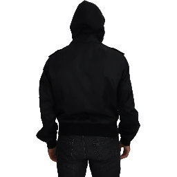 Black Nylon Hooded Full Zip Men Coat Jacket