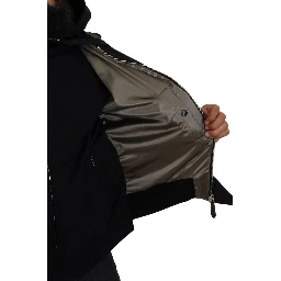 Black Nylon Hooded Full Zip Men Coat Jacket