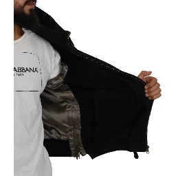 Black Nylon Hooded Full Zip Men Coat Jacket