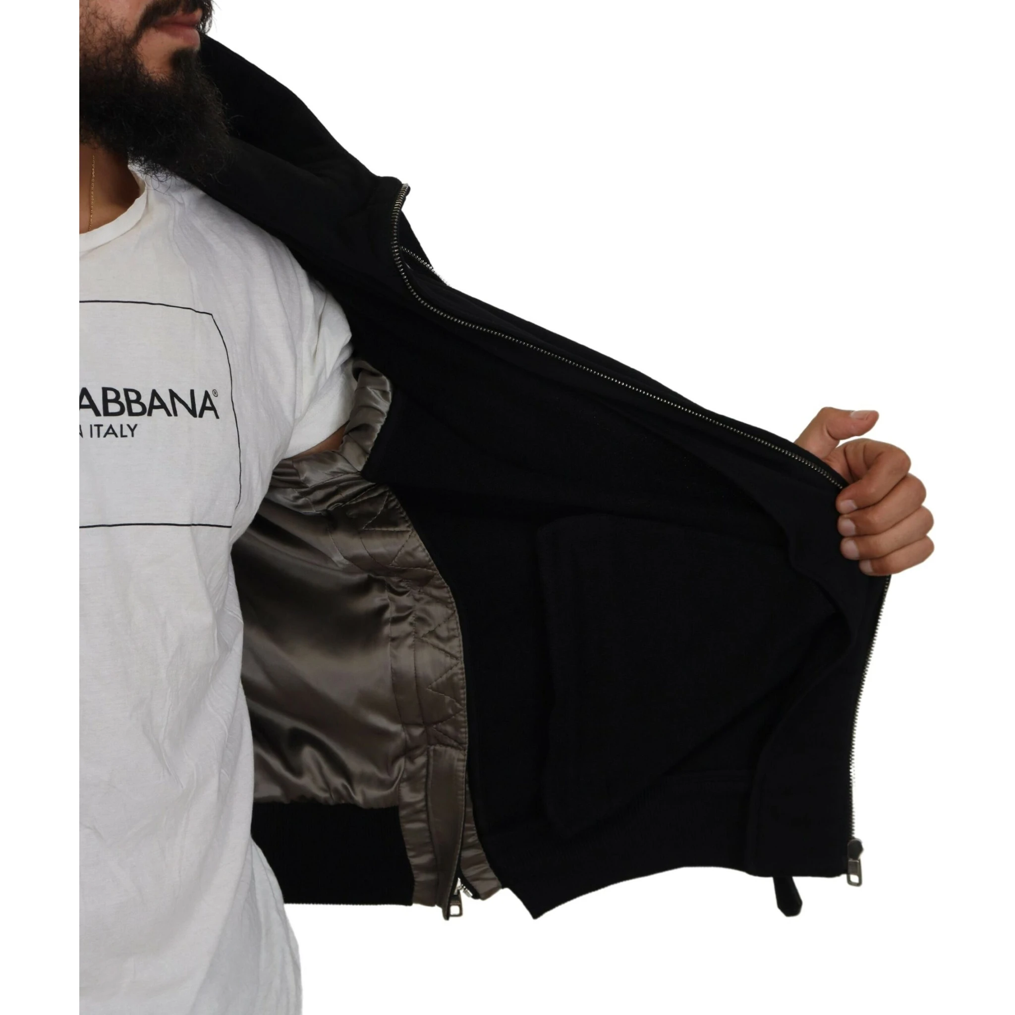 Black Nylon Hooded Full Zip Men Coat Jacket