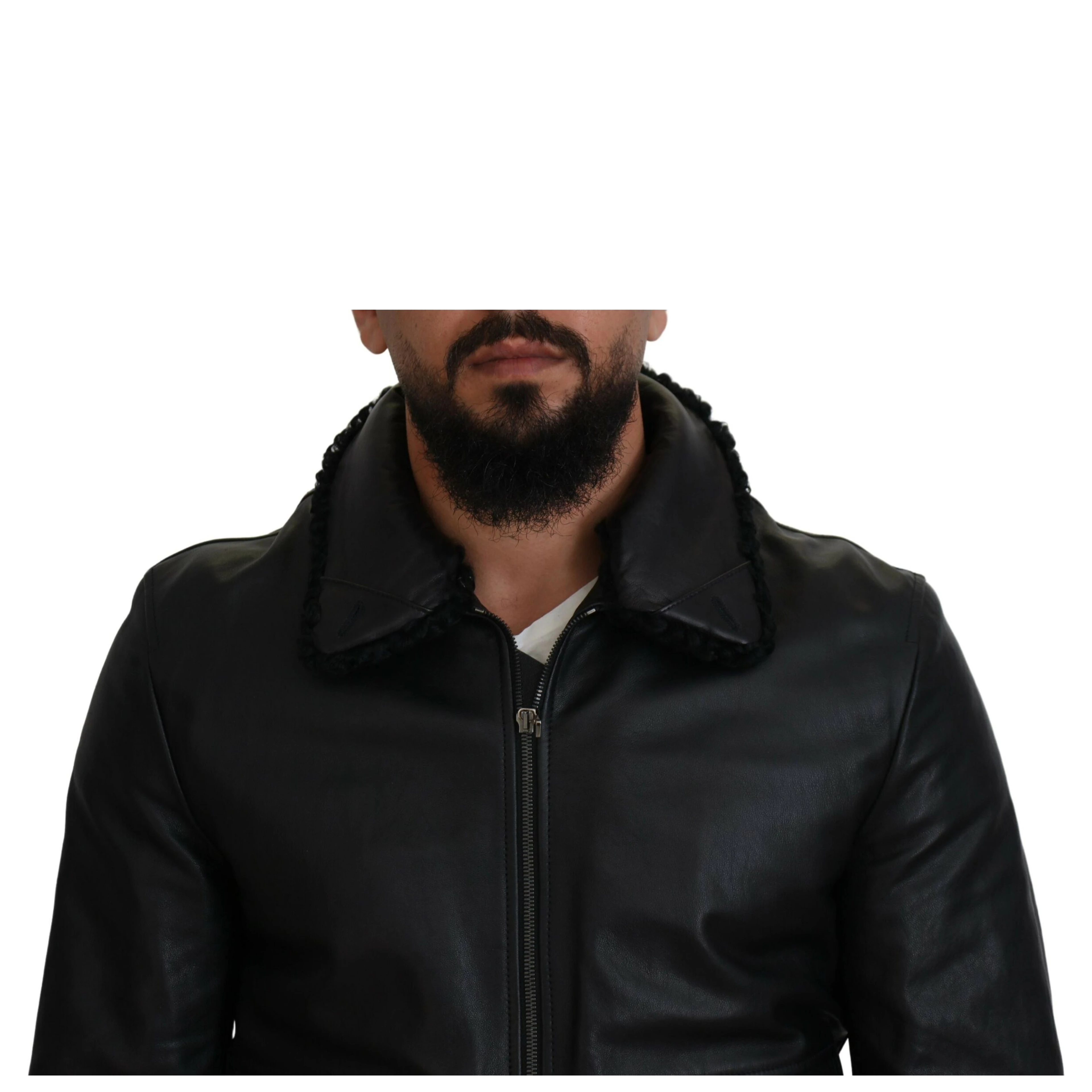 Black Lamb Leather Collared Men Coat Jacket