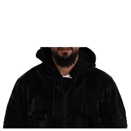 Black Nylon Hooded Full Zip Bomber Jacket