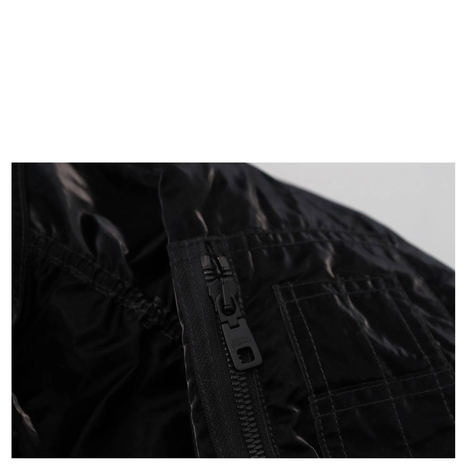 Black Nylon Hooded Full Zip Bomber Jacket