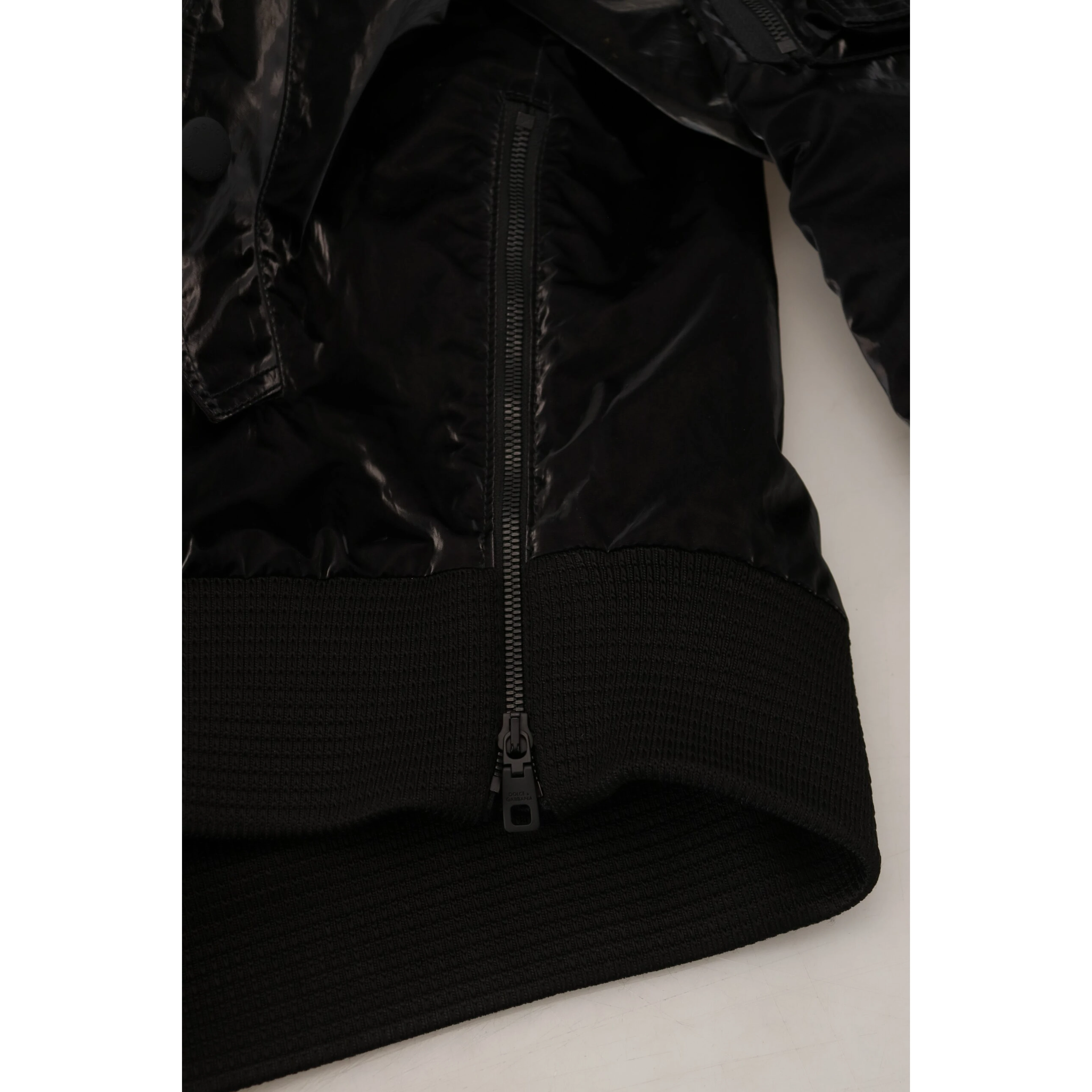 Black Nylon Hooded Full Zip Bomber Jacket