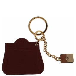 Brown Leather Miss SICILY Gold Finder Chain Keychain