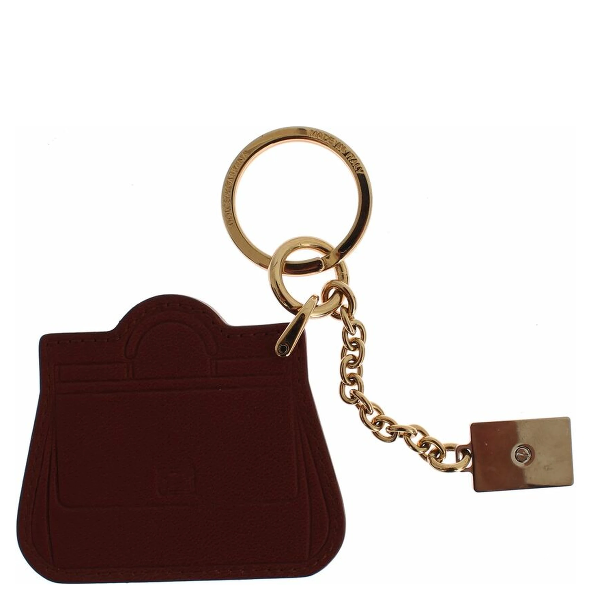 Brown Leather Miss SICILY Gold Finder Chain Keychain