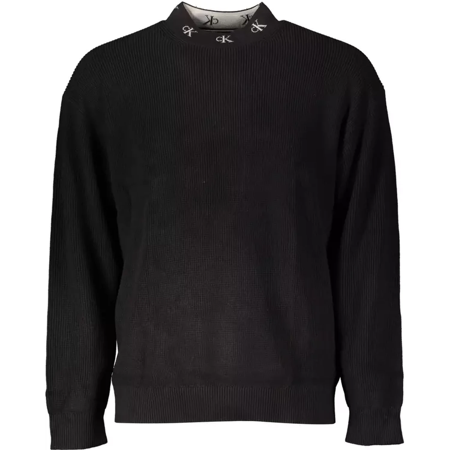 Black Long Sleeve Intarsia Collar Polo Shirt