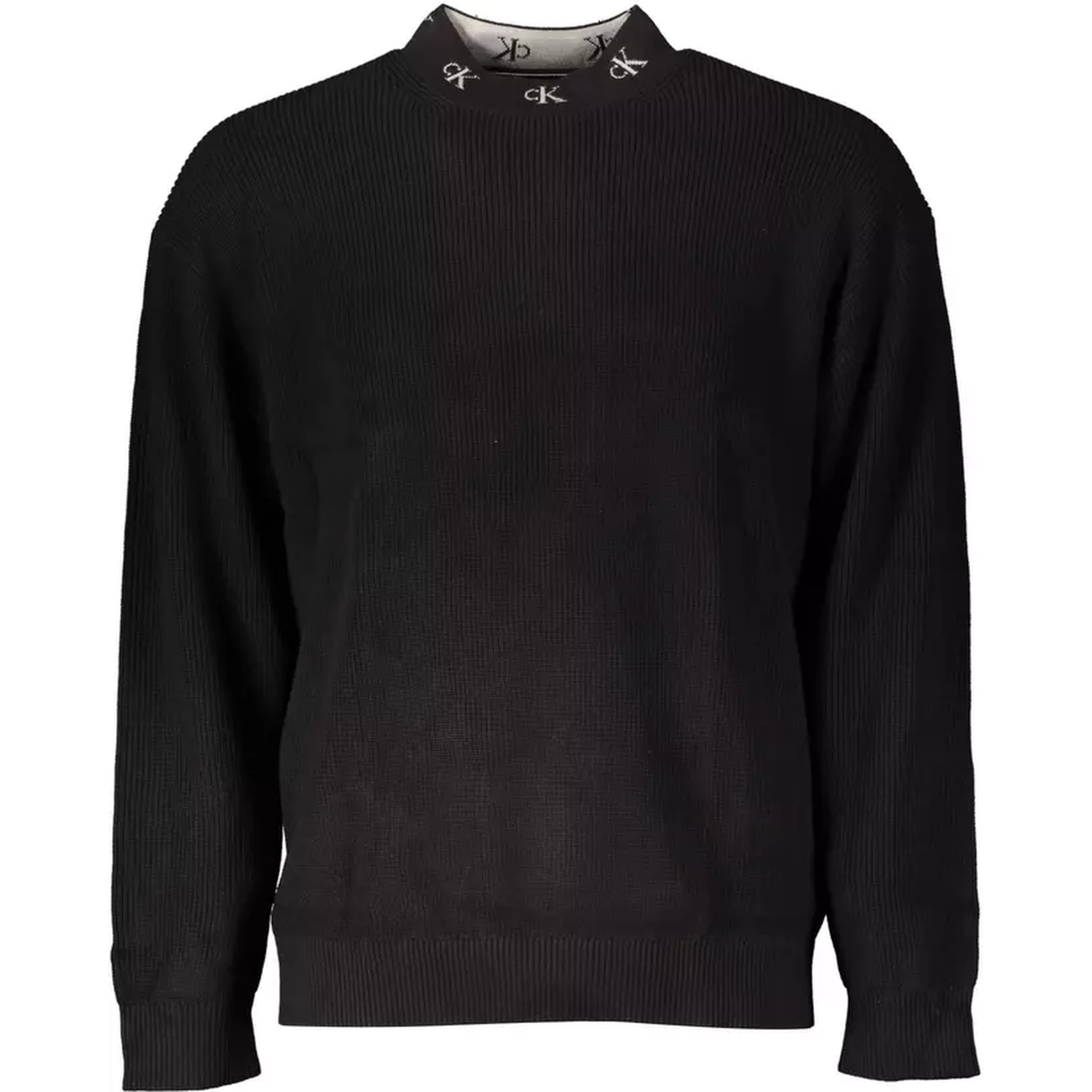 Black Long Sleeve Intarsia Collar Polo Shirt