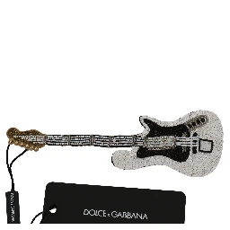 Gold Brass Beaded Guitar Pin Accessory Brooch