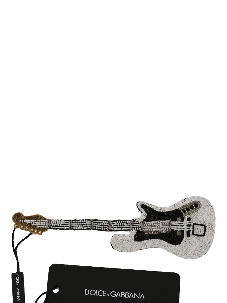 Gold Brass Beaded Guitar Pin Accessory Brooch