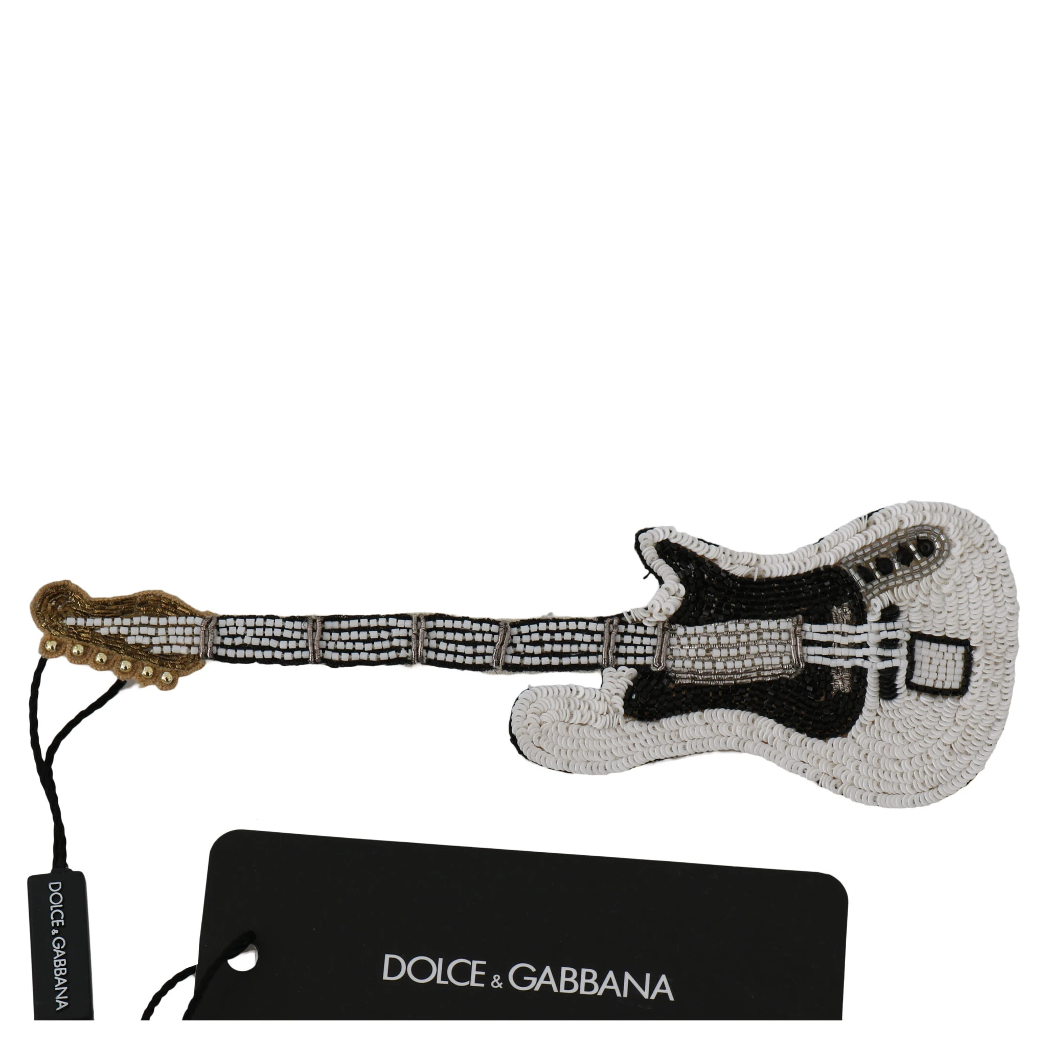 Gold Brass Beaded Guitar Pin Accessory Brooch